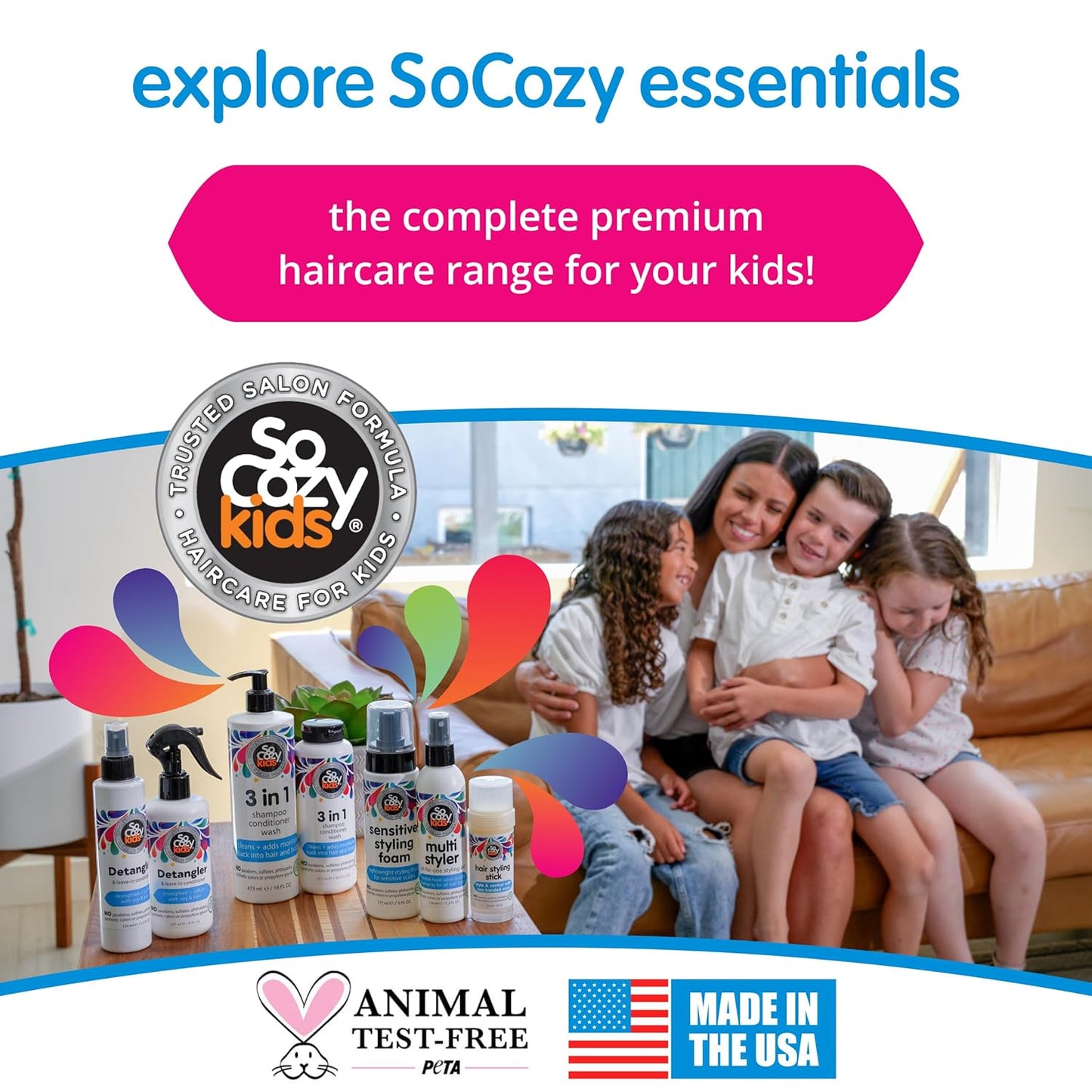 SoCozy Kids Sensitive Styling Foam - Gentle Natural Hold for Straight or Curly Hair | 6 fl oz