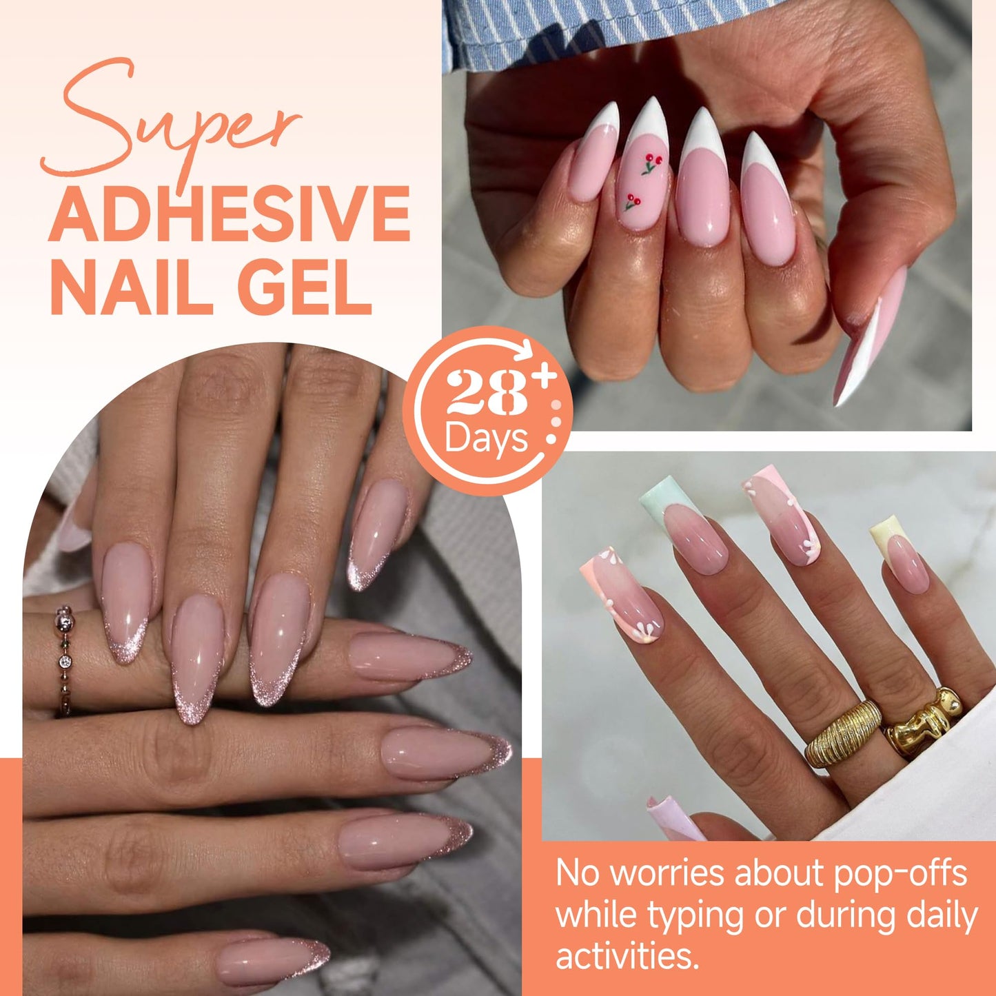 UNA GELLA Solid Gel Nail Glue Strong 15g*2pcs Set U V/LED Nail Glue Gel Lamp Required False Glue For Fake Acrylic Nails Tips Press Ons Extension DIY Salon