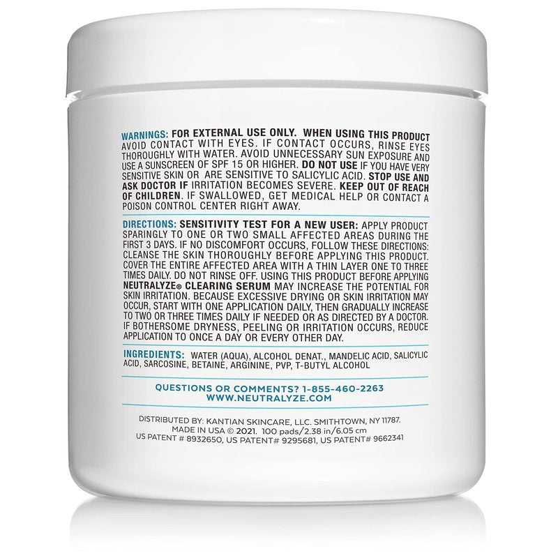 Neutralyze Exfoliating Acne Treatment Wipes - Maximum Strength, Textured Acne Pads with Mandelic Acid & Salicylic Acid for Face & Body - Suitable for All Skin Types, Teens & Adults (100 Wipes)