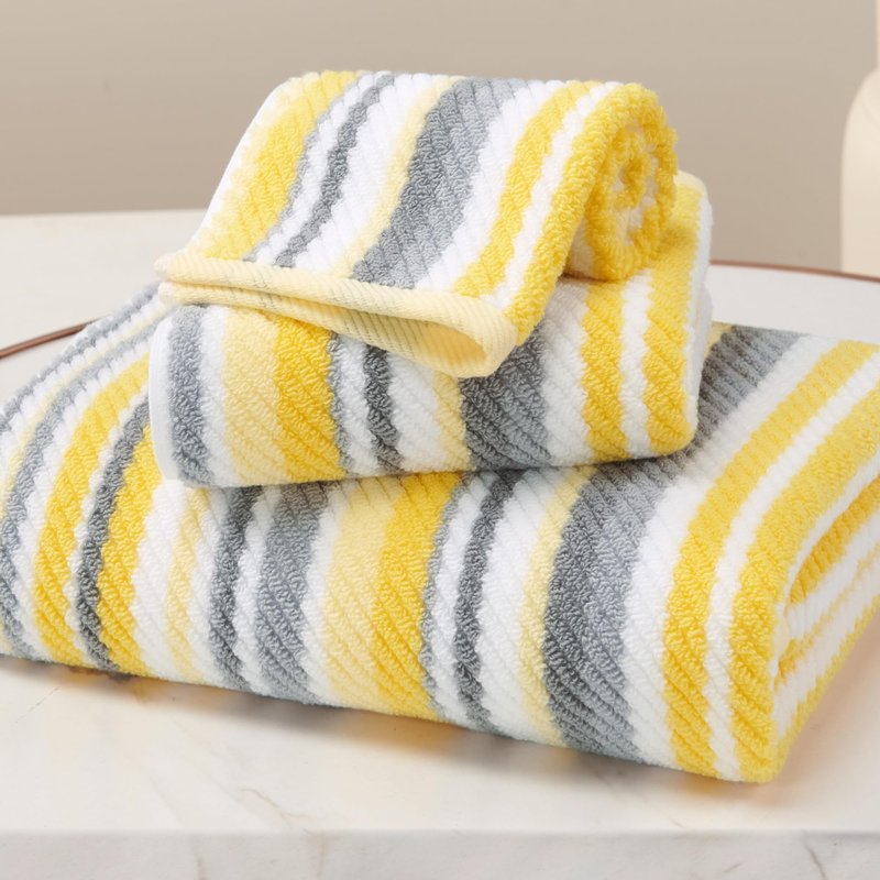 Bath Towels with Hanging Loops, 3PC Striped Towels - 100% Cotton, Quick Dry, Soft, Absorb & Lightweight, 1 Bath 28"x52", 1 Hand 16"x27", 1 Washcloth 13"x13", Shower Towel Decorative Set, Yellow + Gray