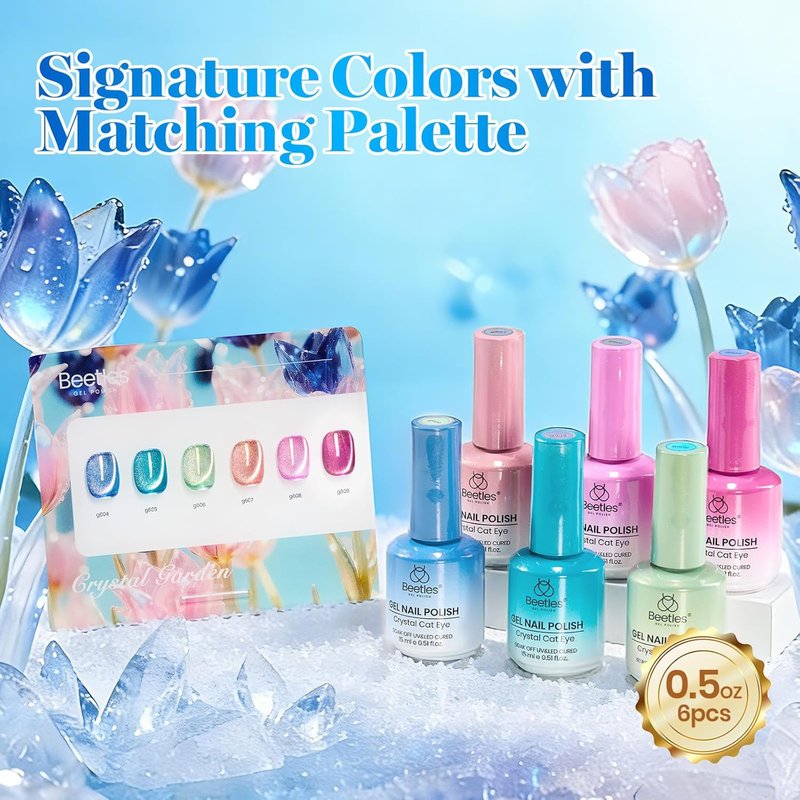 Beetles Cat Eye Gel Nail Polish Set - 6 Colors, 15ML | Glitter Magnetic Effect for DIY Manicure