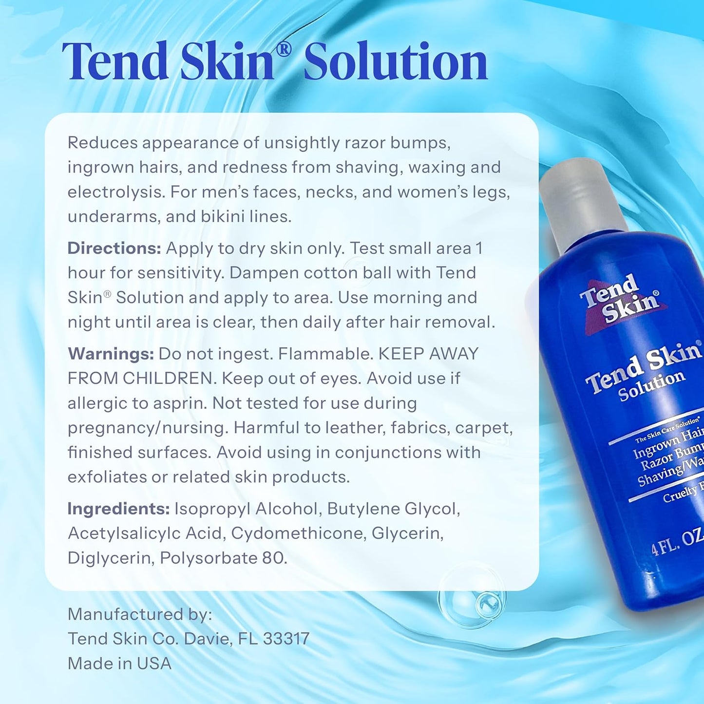 Tend Skin Solution - Razor Bump & Ingrown Hair Treatment | Post Shaving Toner, 4 Oz
