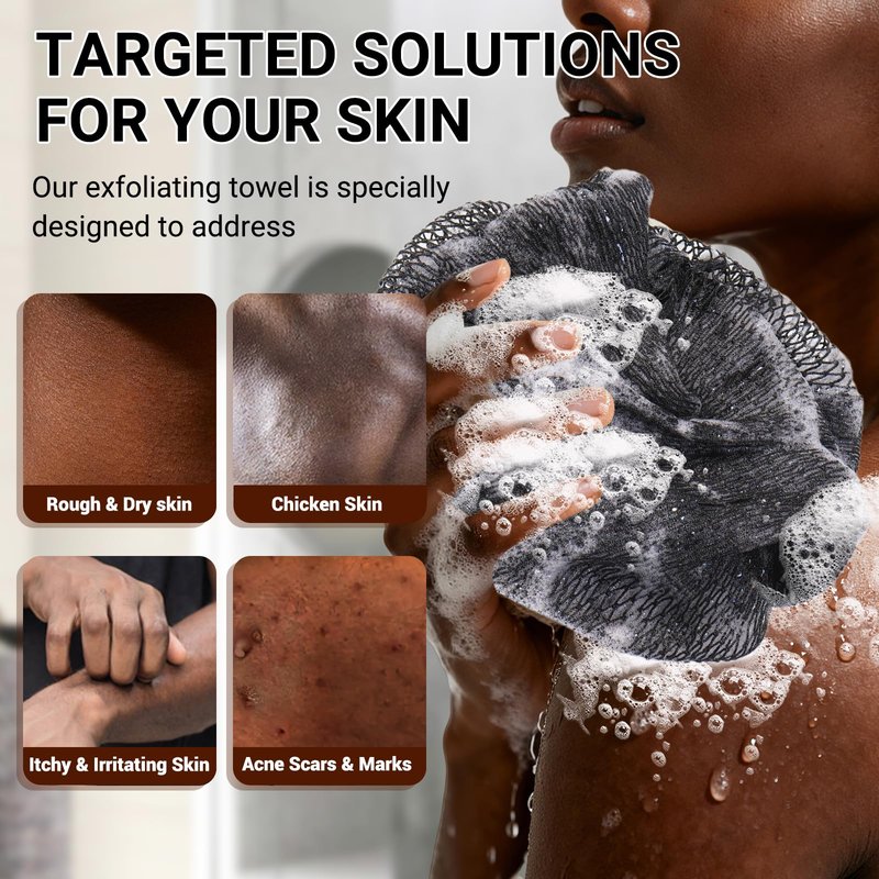 African Net Sponge Authentic for Exfoliating - Extra Knots for Deep Cleansing & Back Scrubbing - Body Scrubber Washcloth for Women & Men - Daily Shower Exfoliator for Smooth, Glowing Skin(White)