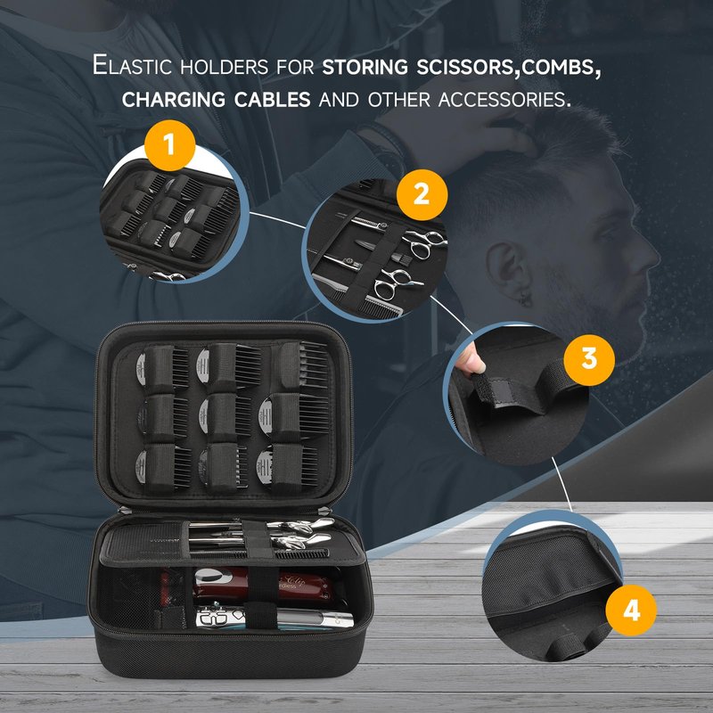 MOSLA Hard Barber Accessories Case for Hair Clippers, Mens Hair Cutting Barber Supplies Holder Organizer Storage Bag for Hair Cutting, Guard Grooming Kit (Nylon Black)