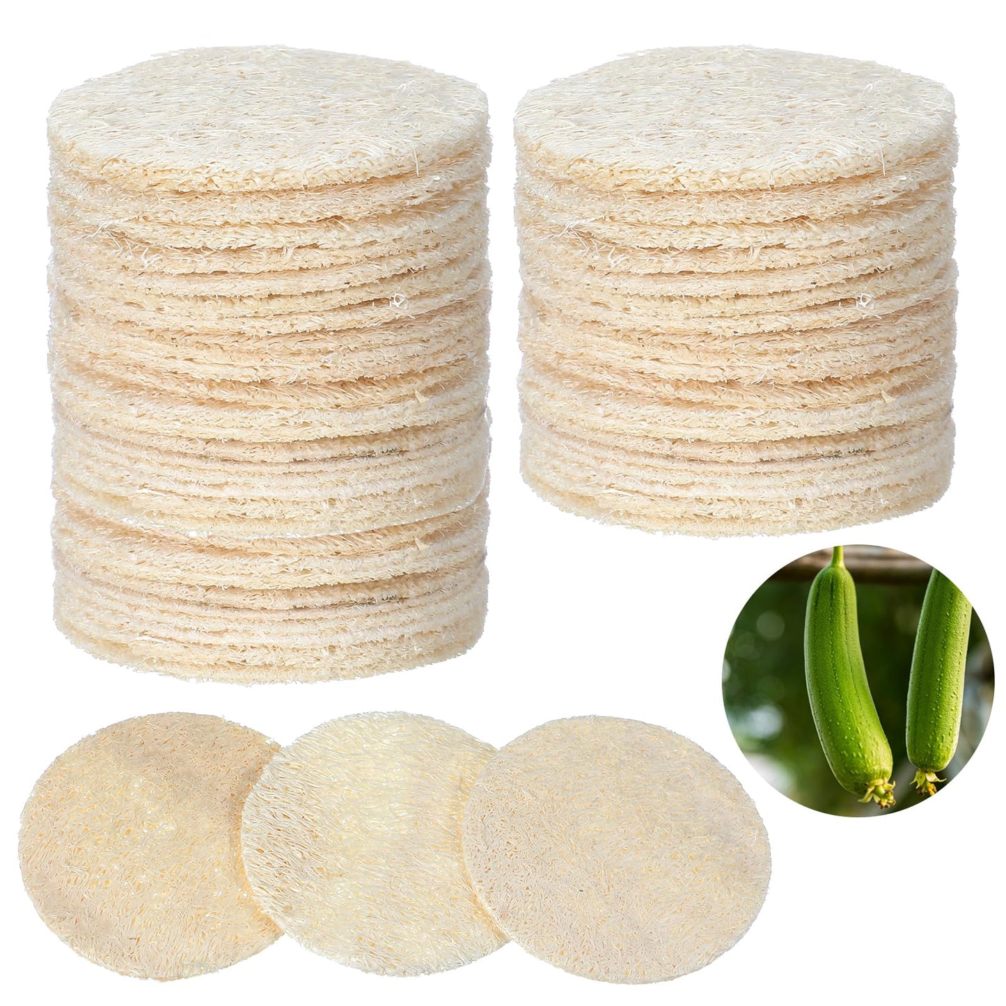 110 Pcs Natural Loofah Exfoliating Face Pads – 2.36 Inch Round Face & Body Scrubber Pads for Men & Women – Gentle Exfoliation, Dead Skin Removal, Bulk Loofah Sponges for Bath, Shower and Spa
