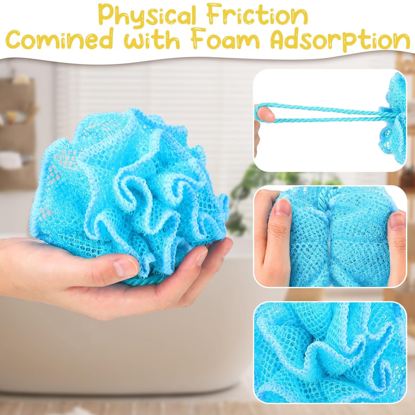 Hillsuren 5 Pack Exfoliating Loofah Sponge 5 Color Bath Shower Pouf for Rich Lather Mesh Body Scrubber Bath Loofah Pouf for Men Women