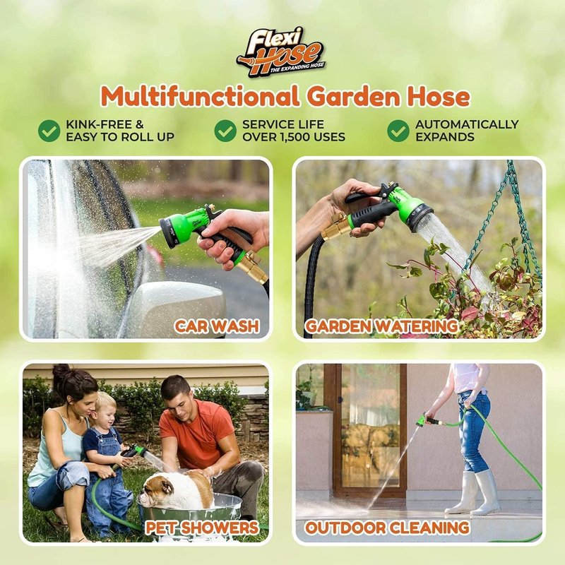 Flexi Hose Expandable Garden Hose - 50FT Lightweight & Retractable | 8 Function Nozzle, No-Kink Design