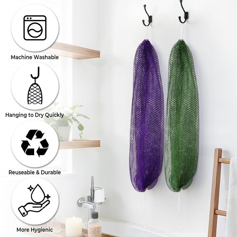 African Net Sponge Black and AntiGolden - 2 Pieces Authentic African Bath Sponges with Knots - Exfoliating Body Scrubber for Men - Back Scrub Exfoliator for Shower Bathroom Accessories