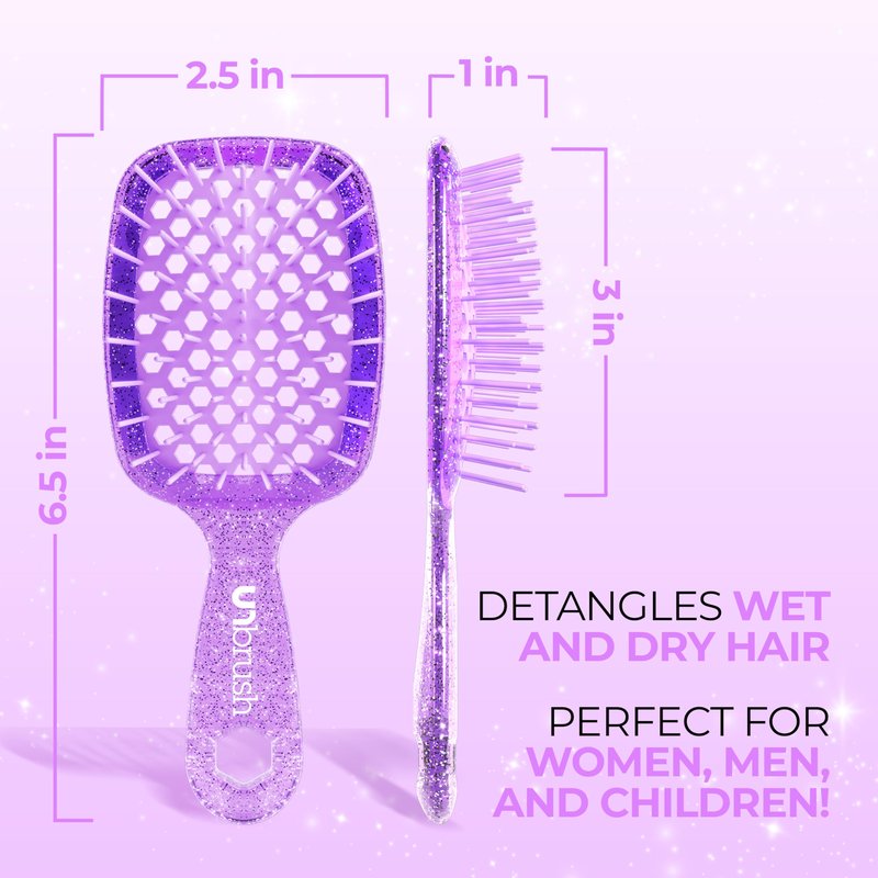 FHI Heat UNbrush Mini Detangler Brush for Pain-Free Brushing on All Wet or Dry Hair Types — Durable Duoflex Anti-Static Bristles, Lightweight Handle, Vented Mini Hair Brush, Amethyst Lavender