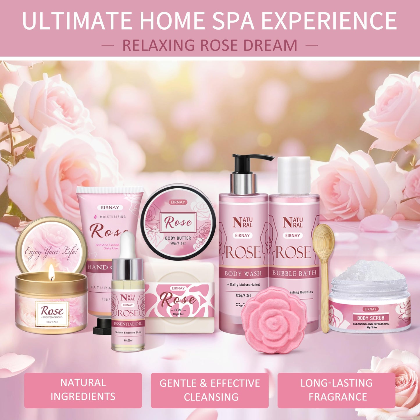 Gifts for Women, 12 PCS Birthday Gifts for Women Rose Relaxing Spa Basket Self Care Package for Her Mom Sister Wife Friend Unique Mothers Day Valentine Gift Ideal