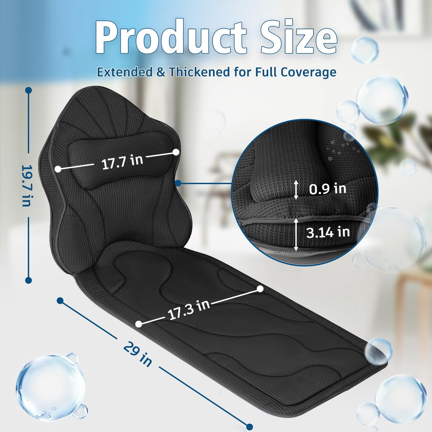 Poemland Full Body Bath Pillow for Tub-Extra Thick Bathtub Pillow with Head & Neck Support, Soft Tub Pillow for Comfort, Non-Slip Bath Cushion for Women, Men & Seniors, Luxury Bathroom Accessories