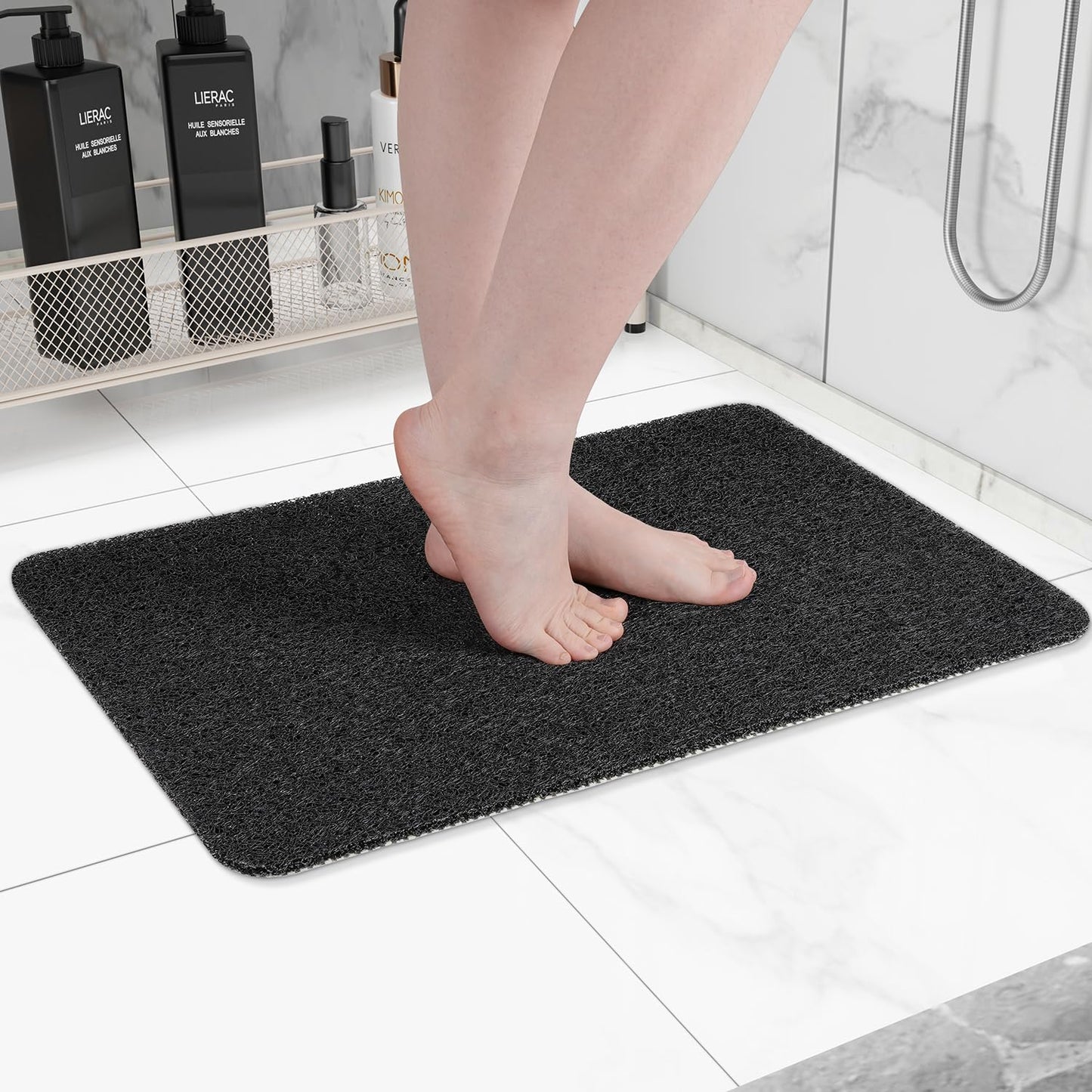 Hargiis Non-Slip Bathtub Mat, Anti Slip Shower Mat, Fast Drying Bathtub Mats, Foot Scrubber Mat, Anti Slip Mat for Tub, Floor, Bathroom, Kitchen, Home, Hotel (Black 24"×16")