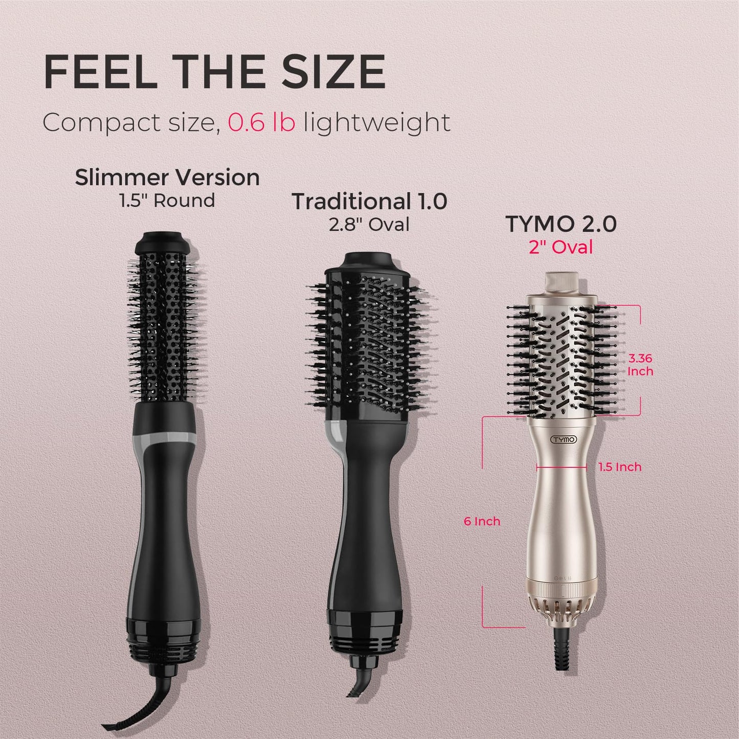 TYMO 2.0 Hair Blow Dryer Brush - Blowout Hot Air Brush, One Step Volumizer, Upgraded 2 Inch Oval Barrel Roller Curling Styler, 3X Faster Drying, 0.6 lb Lightweight, Straightener Curling in One, Gold