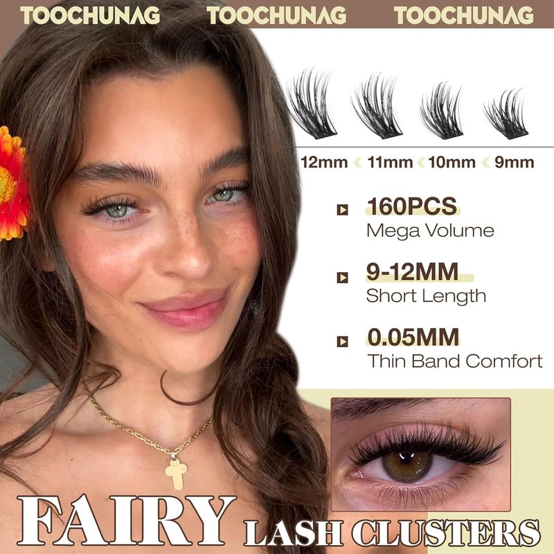 Short Lash Clusters 9-12mm Wispy Cluster Eyelash Extensions 160pcs Natural Individual Lashes Natural Look C Curly Thin Band Eyelashes Clusters by TOOCHUNAG