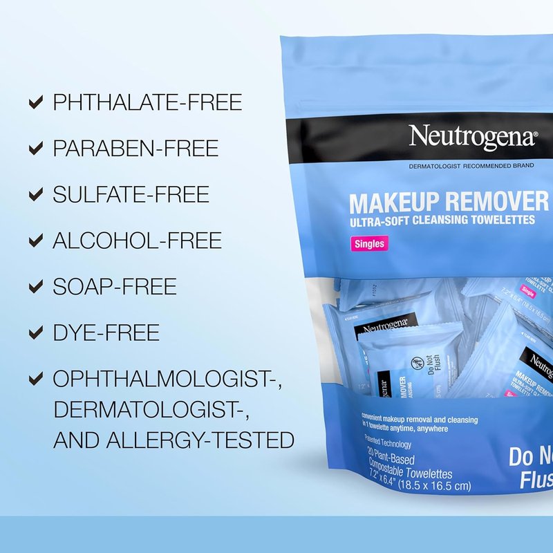 Neutrogena Makeup Remover Wipes - Alcohol-Free Cleansing Towelettes | 20 Count for Easy Makeup Removal