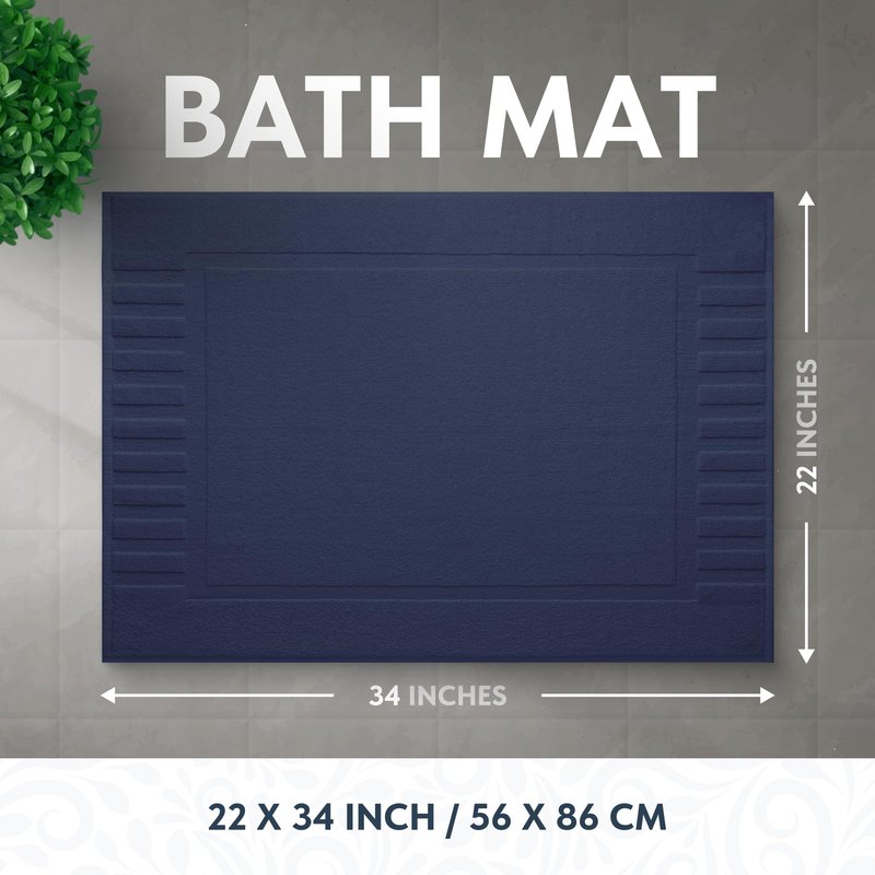 White Classic Luxury Bath Mat Floor Towel Set - Absorbent Cotton Hotel Spa Shower/Bathtub Mats [Not a Bathroom Rug] 22"x34" | 2 Pack | Navy Blue