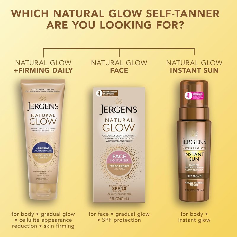 Jergens Natural Gradual Glow Daily Moisturizer Bundle - Firming & SPF 20 | 7.5oz + 2oz, Fair to Medium