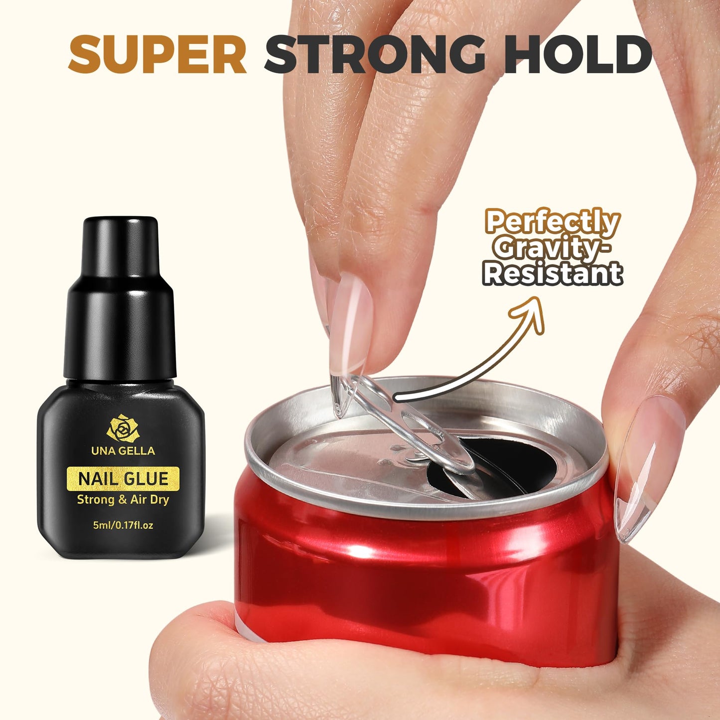 UNA GELLA Super Nail Glue for Press On Nails Quick Drying (5ML*2pcs) Acrylic Nails & Nail Tips No Lamp Need Press On Nails Glue Drip Use with Opener Long Lasting for DIY Nail Art
