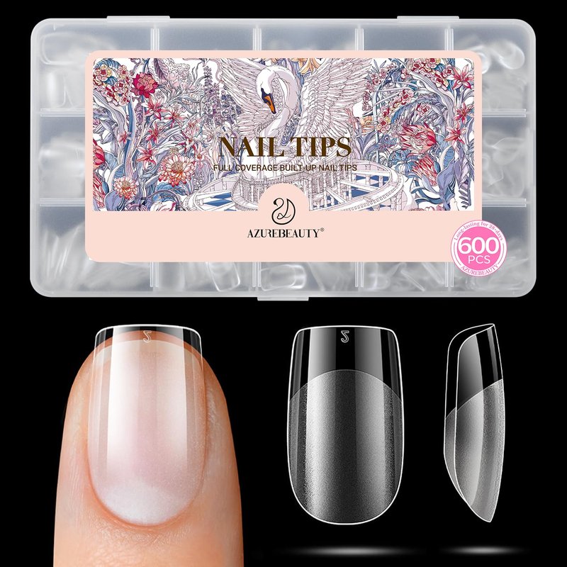 Extra Short Square Nail Tips - 600pcs Pre-Etched Soft Gel Acrylic Fake Nails | Half Matte Full Cover Clear Press-On Extensions for DIY Manicure