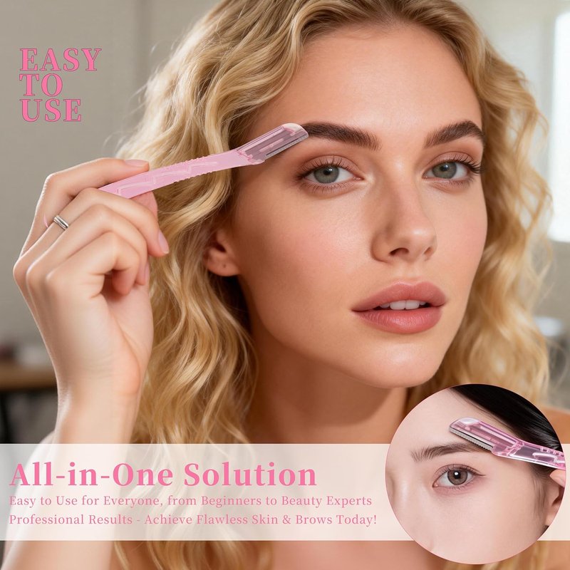 HEDVIA 9-Piece Face Razors Set for Women | Dermaplaning & Eyebrow Grooming Kit - Pink