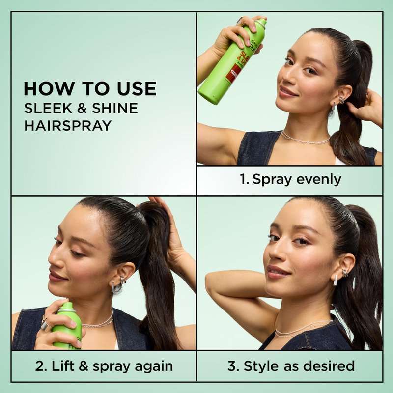 Garnier Fructis Style Sleek and Shine Anti-Humidity Hairspray, Ultra Strong Hold, Frizz Protection 8.25 Oz, 1 Count (Packaging May Vary)