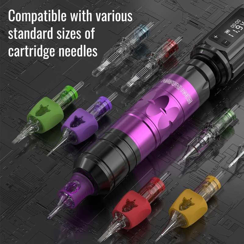 Wormhole Tattoo Gun Tattoo Kit with Wireless Tattoo Machine, 2PCS 1,200mAh Capacity Tattoo Batteries, 20 Cartridge Needles with Finger Ledge, Ink Color Set for Artists-Purple WTK293