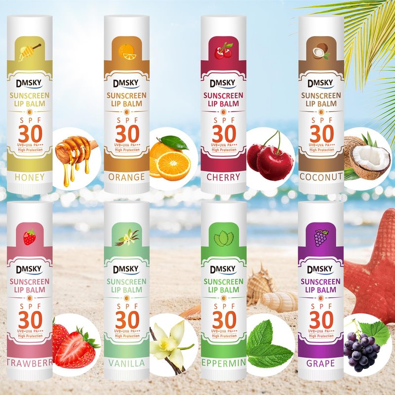 DMSKY SPF 30 Lip Balm 64 Pack, Moisturizing Lip Sunscreen with Vitamin E & Coconut Oil, Clear No White Cast Sunscreen Lip Balm Travel Size- Beach Essentials