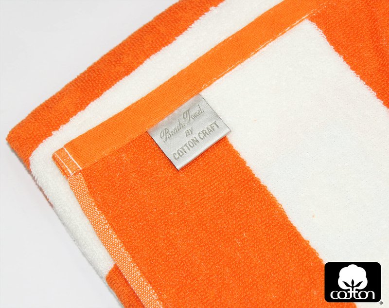 COTTON CRAFT Large Beach Towel -2 Pack-30x60-100% Cotton Terry - Pool Picnic Bath - Colorful Absorbent Light Weight Quick Dry Easy Care - Plush Soft Luxury Gift - 450 GSM- Cabana Stripe Orange White