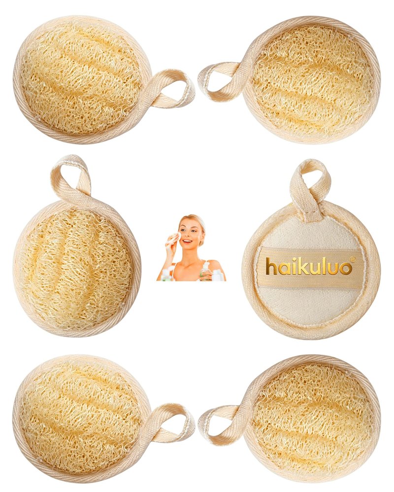 haikuluo Natural Loofah Exfoliating Face Scrubber,Shower loofah Facial Scrubber exfoliating Pads for Women and Men,Made with Biodegradable Shower loofa Sponge,for Face that Gets You Clean(6 PC)