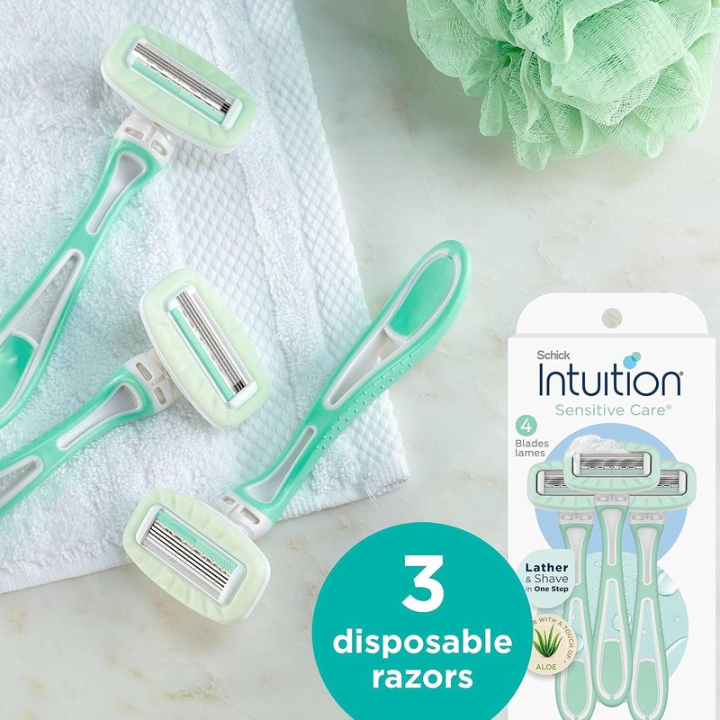 Schick Intuition Disposable Razors - Sensitive Skin with Aloe, 3 Count | Women's Travel Razors