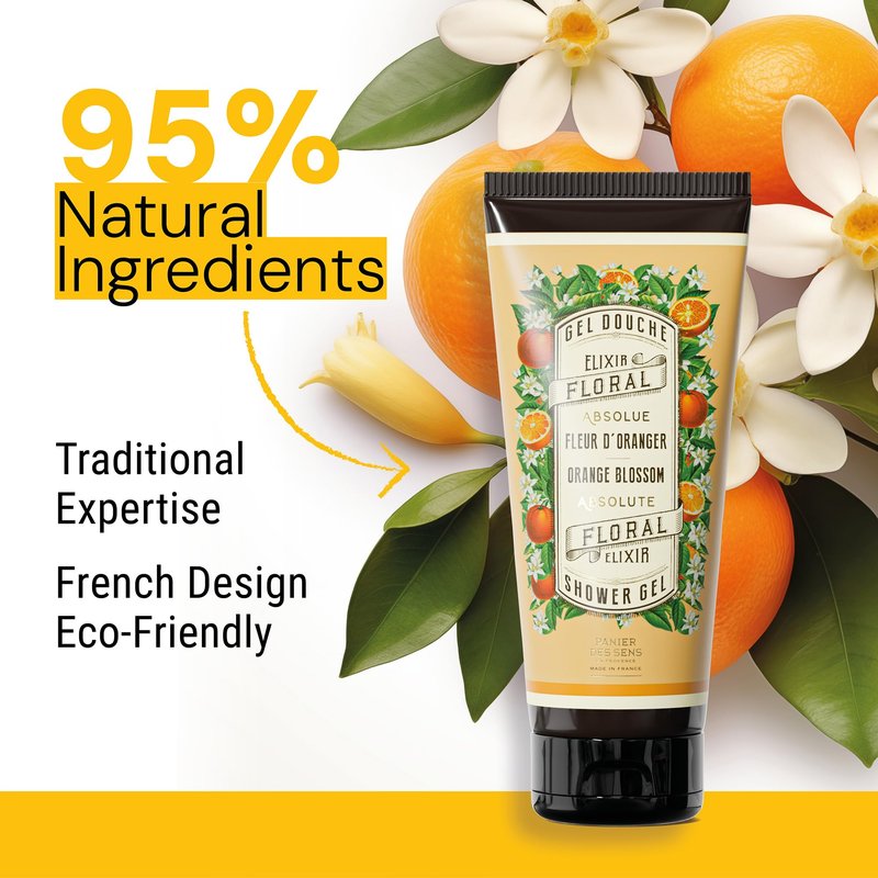 Panier des Sens - Orange Blossom Moisturizing Body Wash for Women & Men - Gentle Shower Gel 95% Natural Ingredients for Normal, Sensitive Skin - Body Care Made in France, SLS Free, Vegan - 6.8 Floz