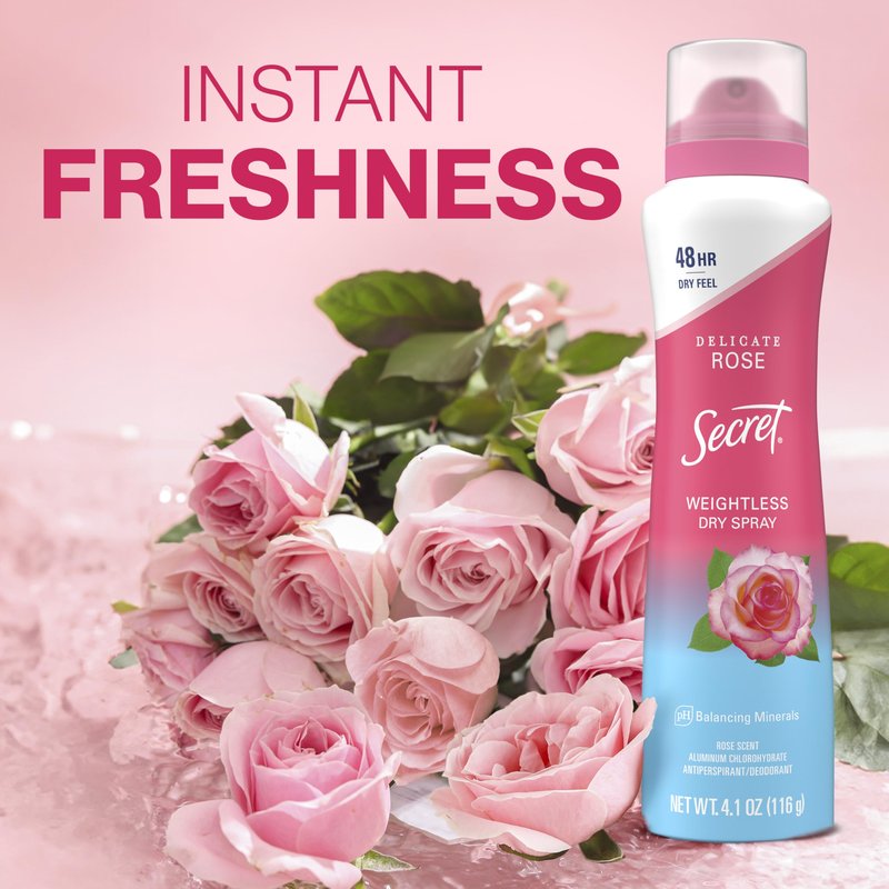 Secret Dry Spray Antiperspirant Deodorant for Women, 48hr Weightless Sweat & Odor Protection, Gentle on Skin, Wild Rose & Argan Oil Scent, 4.1 oz