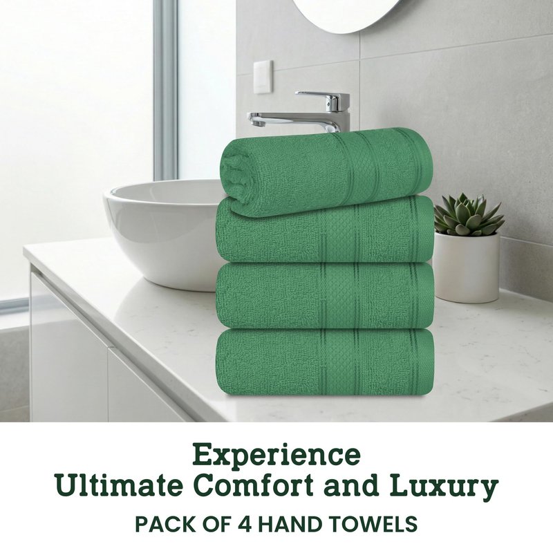 Casa Lino 100% Cotton Hand Towels for Bathroom - Soft, Highly Absorbent & Quick Dry Kitchen Towels - Gym Towel Set - Travel Towel Set - 24" x 16" - Pack of 4 - (Green)
