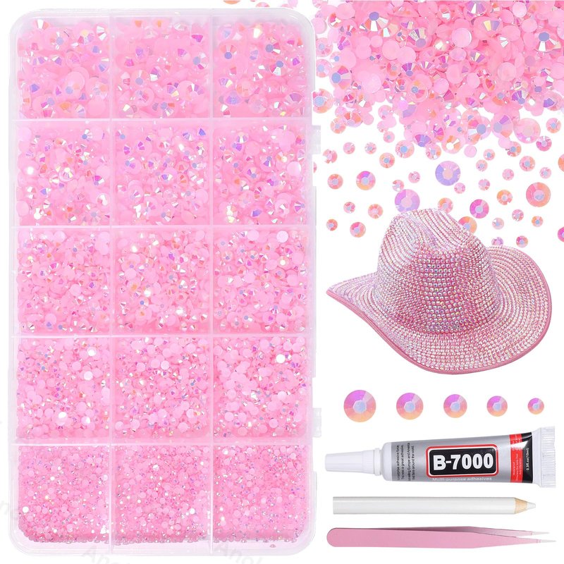 12000Pcs Light Pink Rhinestones for Bedazzling Kit, 2/3/4/5/6mm Mix Sizes Jelly Bedazzling Resin Gems, Light Pink Bedazzling for Crafting, Flatback Resin Rhinestones for Craft DIY Face Makeup