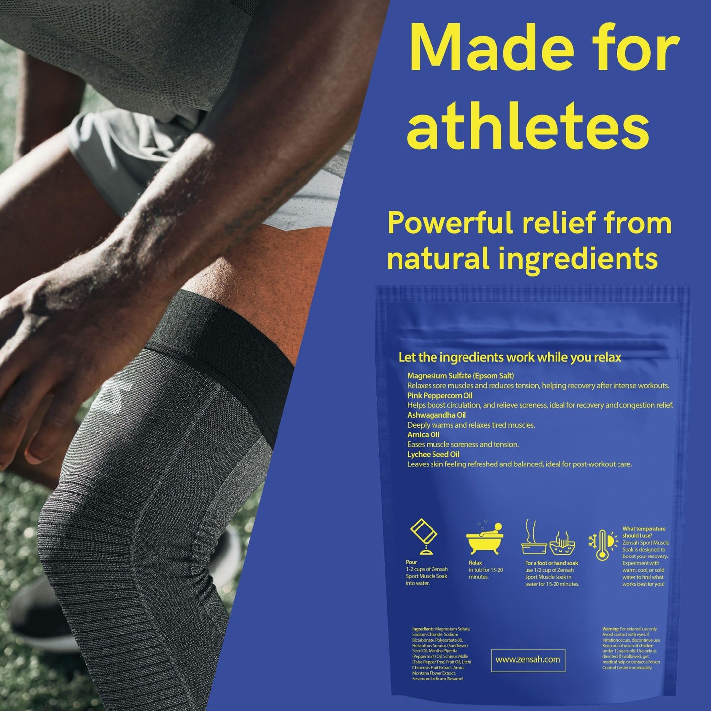 Zensah Muscle Recovery Bath Soak - Magnesium Epsom Salt with Arnica for Post Workout Soreness Relief, Soaking Essential Oils, Sports Gifts for Athletes, Men and Women (Peppermint, 32 oz)