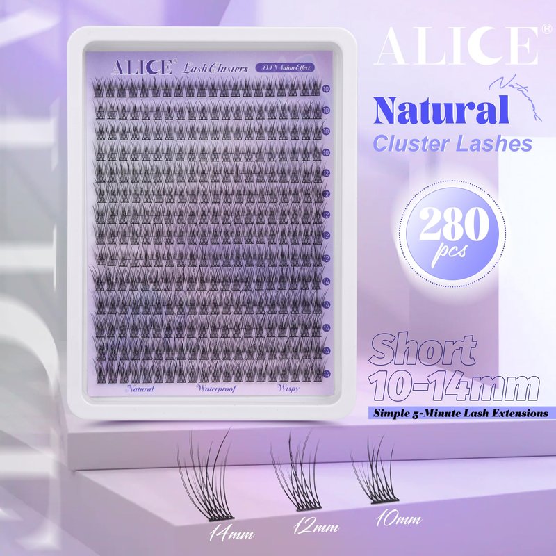 Natural Lash Clusters Wispy Lash Extensions Short 10-14mm DIY Cluster Eyelash Extension C-Curly 280pcs Soft Thin Band Individual Lashes by ALICE