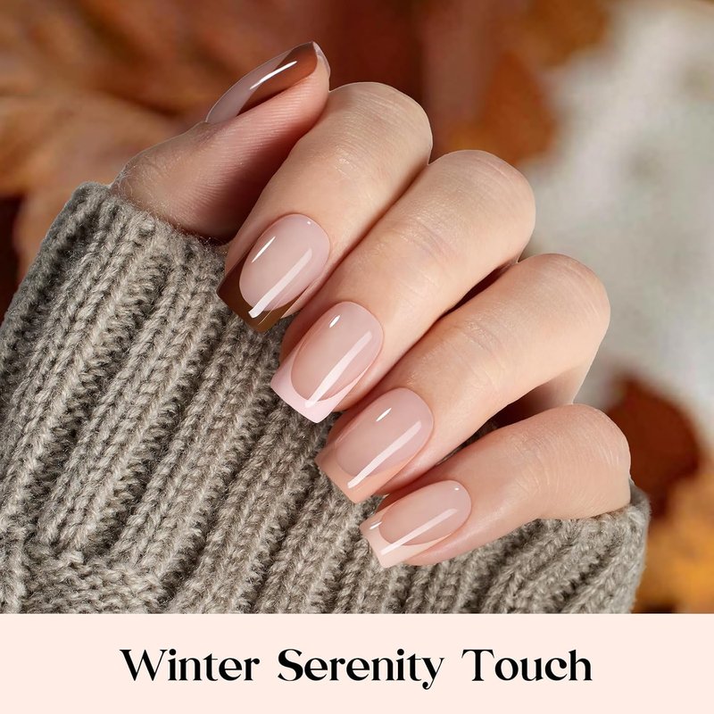 Beetles French Tip Press On Nails - Mocca Mousse | 7 Colors, Short Square, 224 Pcs Natural Quality