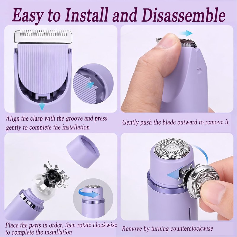 Skiennix Bikini Trimmer - 2-in-1 Cordless & Waterproof Shaver for Women | Painless Hair Removal, Purple