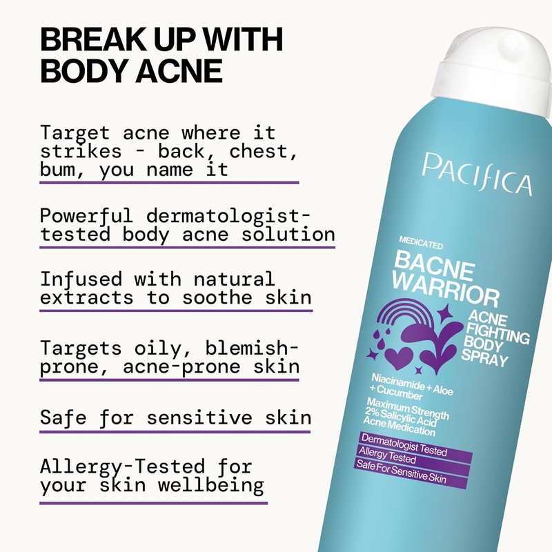 Pacifica Bacne Warrior Spray - Salicylic Acid Acne Treatment with Niacinamide & Aloe | 6 Fl Oz