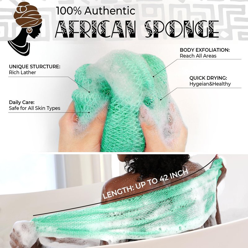 African Net Sponge Authentic - Exfoliating Body Scrubber Bath Sponge - Washcloth Back Scrub for Shower Body Exfoliator - Face & Skin Care Bathroom Essentials for Women