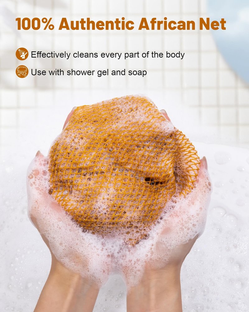 MTDLYICE African Net Sponge 2 Pack, Back Scrubber for Shower, XL 80CM Exfoliating Washcloth, African Net Sponge Authentic, Body Scrubber exfoliator Bath Accessories (Pink,Red)