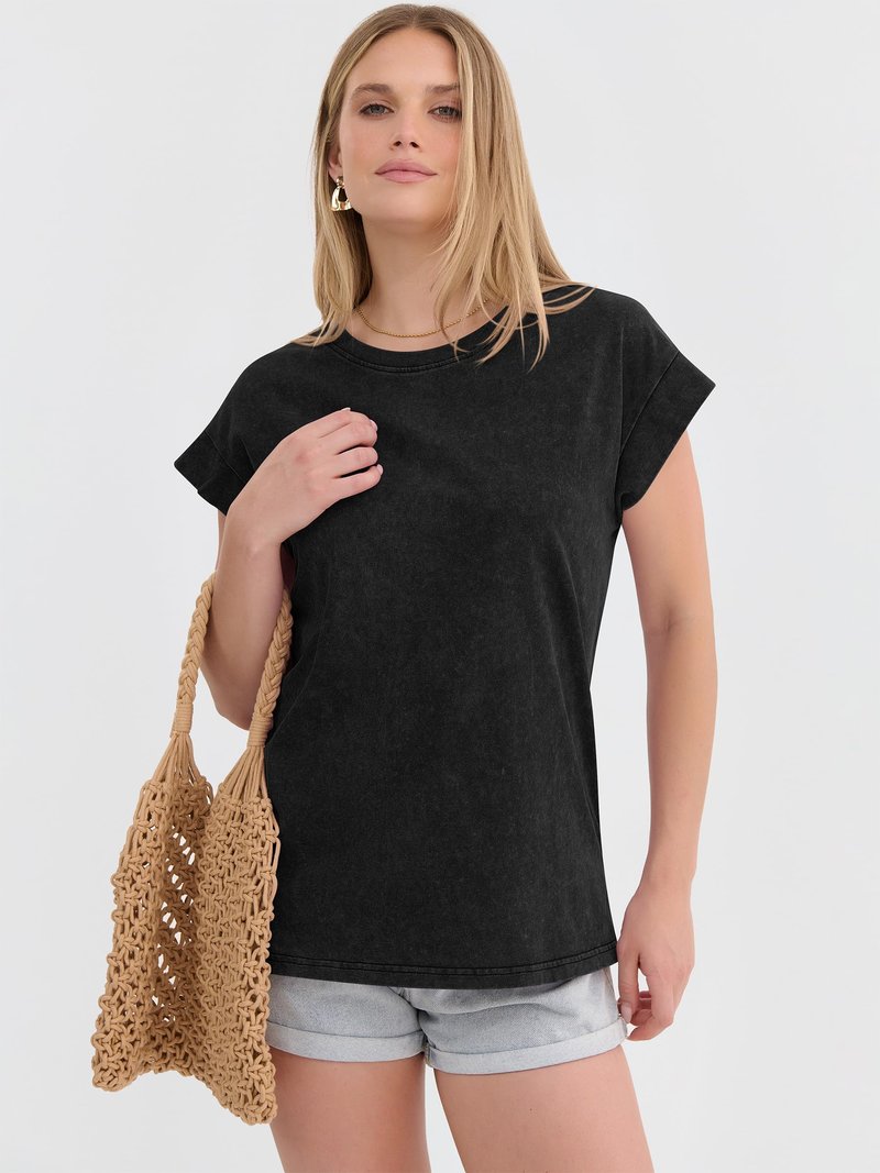 ANRABESS Womens Acid Washed T-Shirt Cap Sleeve Vintage Casual Crew Neck Tops Summer Basic Tee 2026 Fashion Clothing