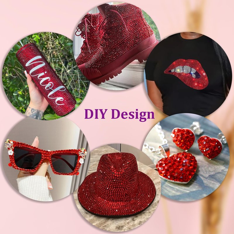 30000Pcs Resin Rhinestones for Bedazzling with Tweezers, Red Rhinestones for Crafting with 3Pcs 10ml B7000 Jewelry Glue for DIY Crafts Clothing Tumblers Shoes Fabric Nail Art