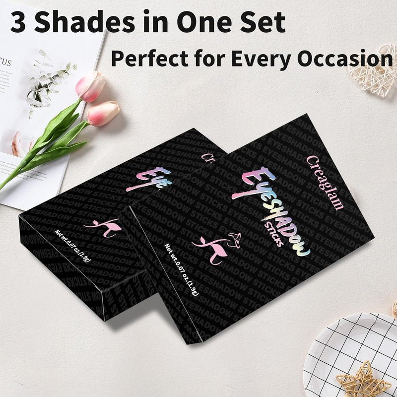 Creaglam Eyeshadow Stick 3Pcs Set, Waterproof & Crease-Proof, Easy Blendable Makeup Pencil for Beginners, Color Includes Matte Dusty Pink & Shimmer Peach & Fenugreek, 1.9g Each Stick