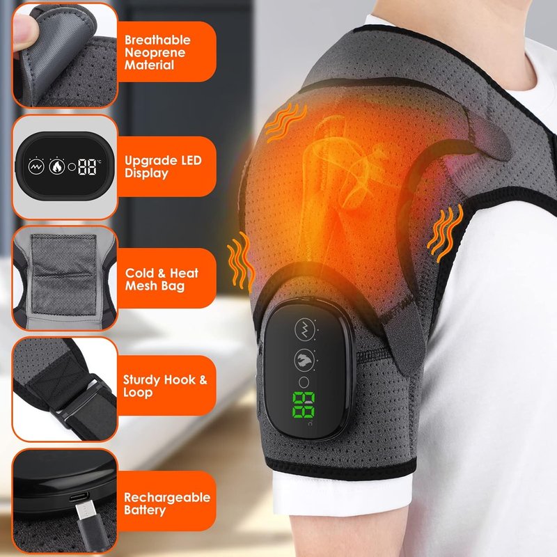 Heated Shoulder Wrap - Cordless Electric Heating Pad with Vibration Massage | Adjustable Fit for Men & Women