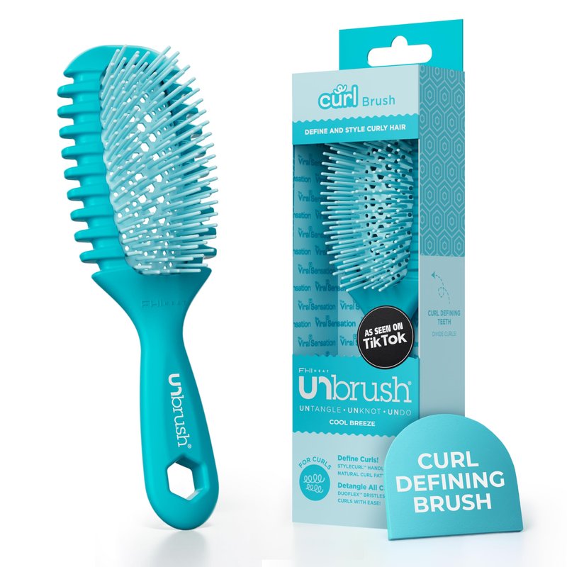 FHI Heat UNbrush Curl Defining Brush — Wavy, Coily, and Curly Hair Brush with DuoFlex Bristles & StyleCurl Handle — for Gentle Detangling & Faster Styling on Wet Hair - Cool Breeze