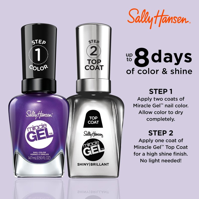 Sally Hansen Miracle Gel Salon Quality Nail Polish | Gel-Like Formula, Two-Step System, No UV Light Needed, Long Lasting | Opaque, Shimmery | 579/570 Purplexed | Vivid Purple Nail Color