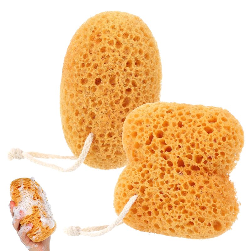 DOPENSPI 2 Pcs Sea Sponges for Shower, Honeycomb Bath Sponge Large Soft Shower Sponges Exfoliating Body Sponge Puff Dense Foam Sea Sponge with Hanging Rope for Women Men