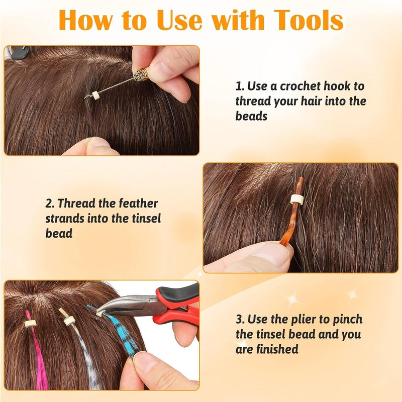 Skiennix 65 Pcs Hair Feather Extensions Kit - 13 Color Long Synthetic Feathers with Microlink Beads for Parties & Festivals