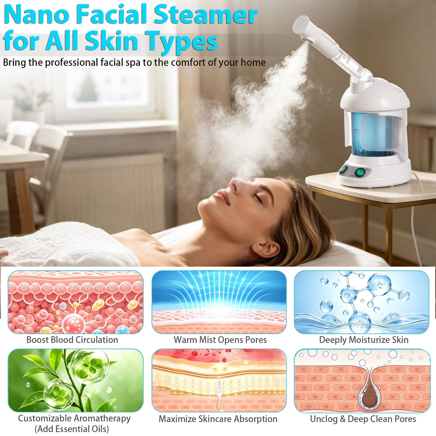SUPER DEAL Hair Steamer PRO 3 in 1 Multifunction Ozone Facial Steamer with Bonnet Hood Attachment, Hair Therapy & Face Steamer for Personal Care Use at Home or Salon
